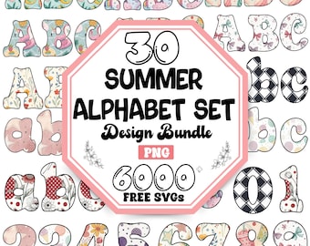 Summer Floral Alphabet PNG Bundle: Vacation Scrapbooking Letters (Digital Download)