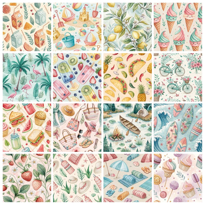 Summer Vibes Seamless Pattern Bundle: Crafting Digital Paper (PDF) - Etsy