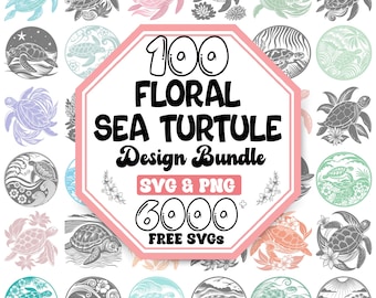 Floral Sea Turtle Svg Bundle |Ocean Animal Svg |Beach Baby Turtle Svg |Marine Turtle Life Svg |Sea Turtle Vector |Underwater Turtle Svg