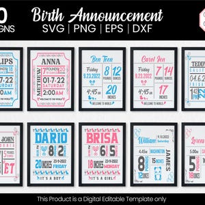 Birth Announcement Svg Bundle |Baby Stats Chart Svg |Birth Stats Elephant Svg |Announcement Svg |Birth Svg |Baby Boy Svg |Baby Girl Svg
