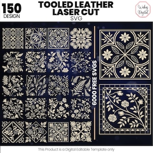 150 Tooled Leather Laser Cut Svg Bundle |Seamless Pattern Svg |Floral Engraved Leather Backgrounds Svg |Floral Papers Laser Cut Svg Bundle