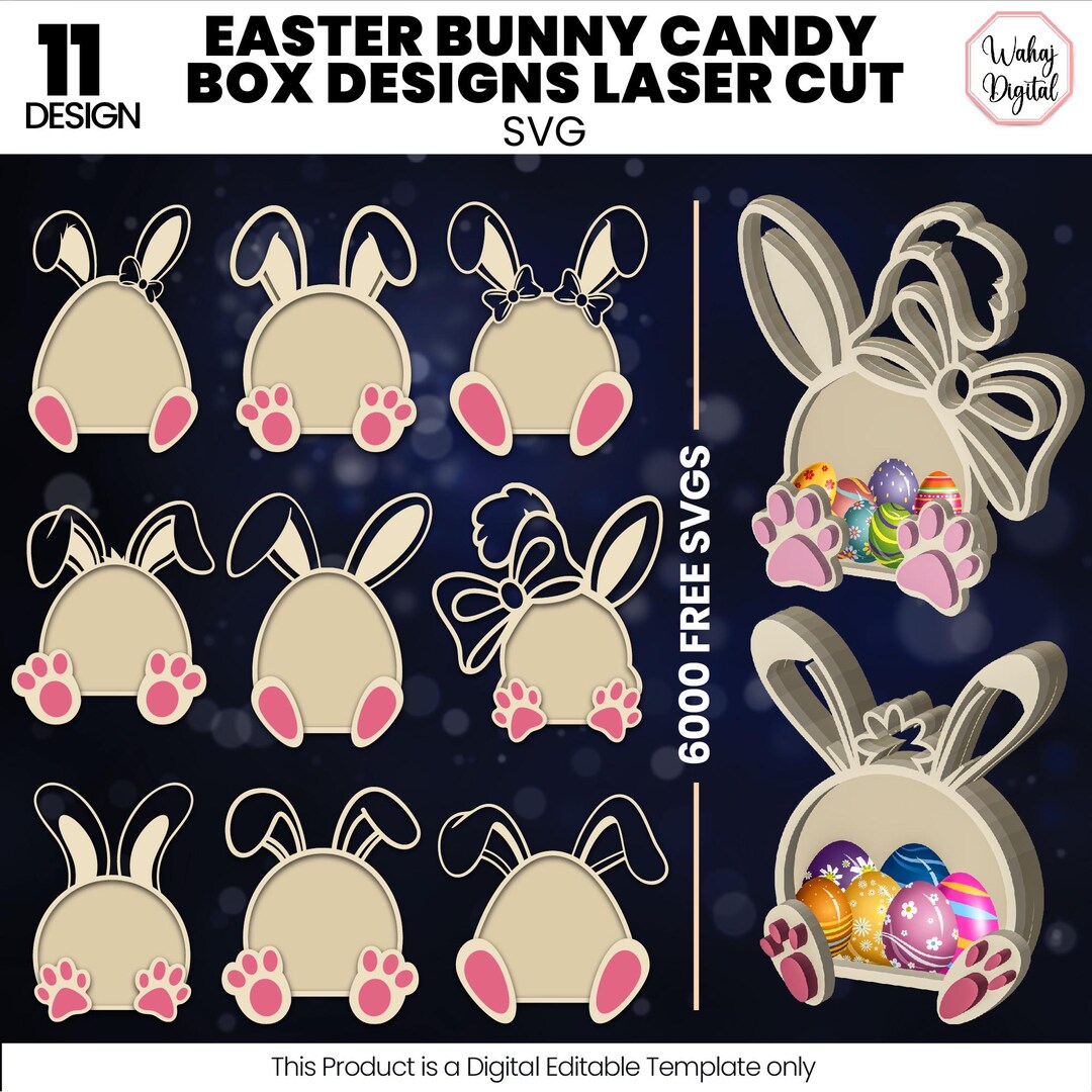 Easter Bunny Candy Box Svg Bundle Laser Cut File |easter Favor Box Svg ...