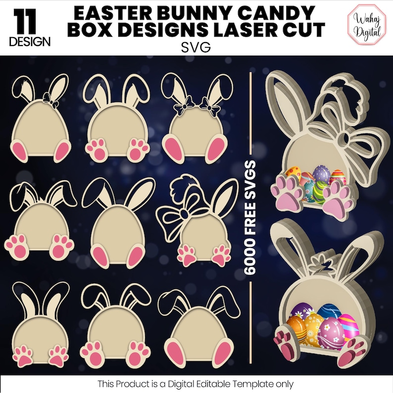 Easter Bunny Candy Box Svg Bundle Laser Cut File |easter Favor Box Svg ...