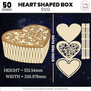 50 Heart Shaped Box Svg Bundle Laser Cut Files |Valentine Jewelry Box Svg |Wedding Gift Ideas |Heart Box Laser Cut File |14 February Gift