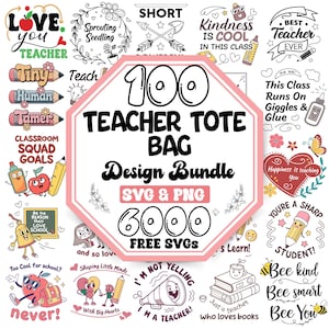 Ensemble de sacs fourre-tout Svg pour professeur | Citations de professeurs Svg | Énonciations drôles de sac fourre-tout | Professeur Boho arc-en-ciel Svg | Cadeau de professeur Svg | Sac fourre-tout de classe Svg