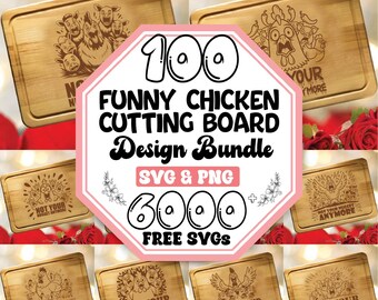Funny Chicken Cutting Board SVG Bundle: Kitchen Decor (Digital Download)