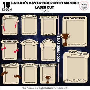 Father&#39;s Day Fridge Photo Magnet Laser Cut Svg Bundle |Father&#39;s Day Gift Svg |Dad Memory Magnet Svg |Dad Picture Frame Svg |Love Dad Svg