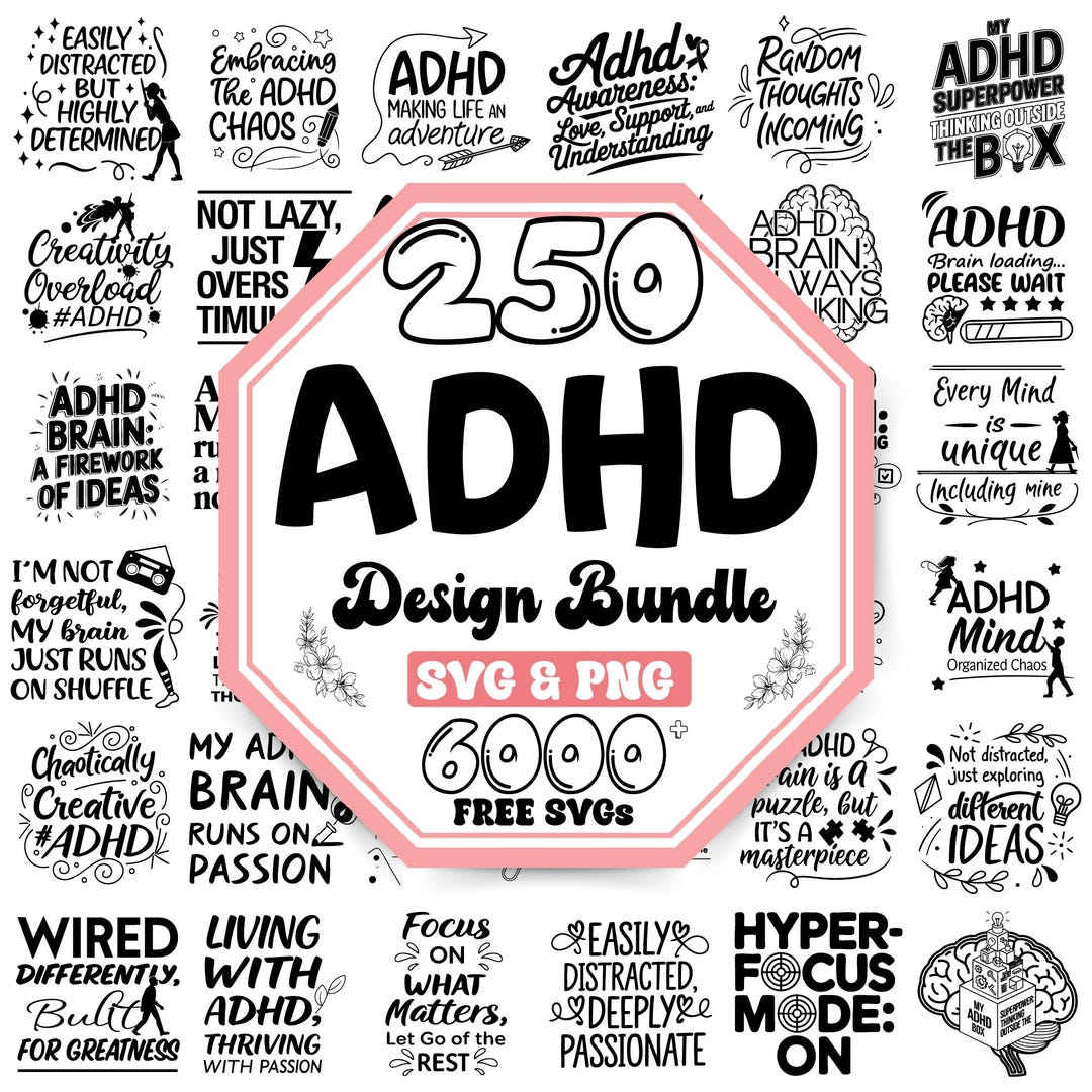 ADHD SVG Design Bundle: Awareness Quotes, Brain Art (digital Download ...