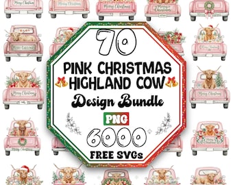 Paquete de vacas navideñas de las Tierras Altas (PNG) / Vaca vintage de las Tierras Altas (PNG) / Animal de granja navideño (PNG) / Vaca invernal de las Tierras Altas (PNG) / Granja navideña (PNG)
