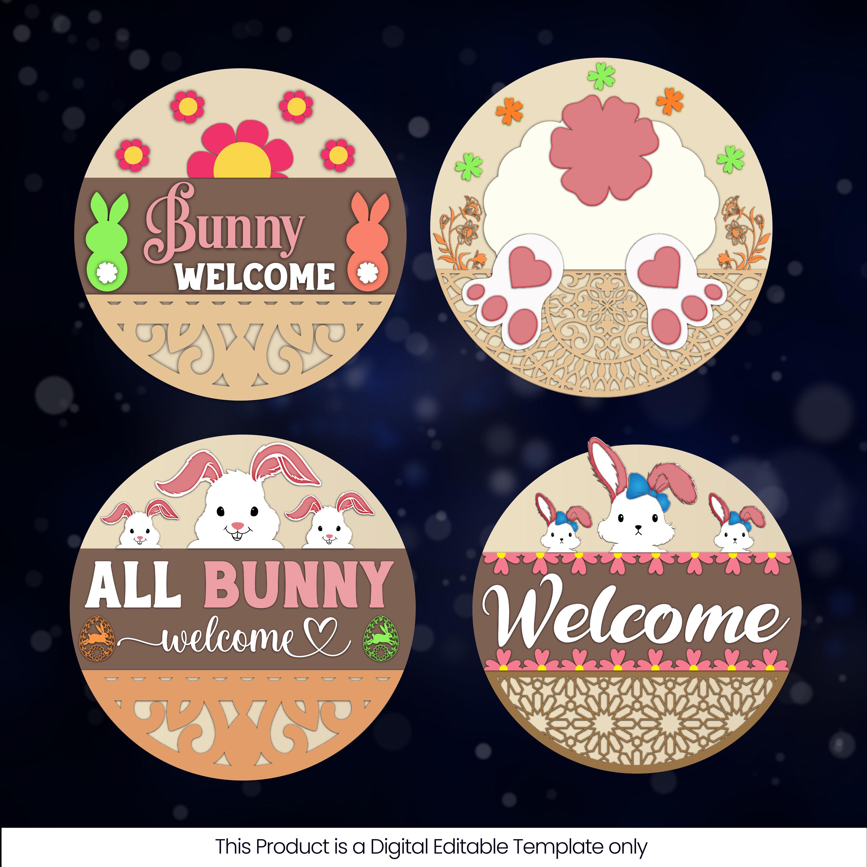 Easter Bunny Door Hanger SVG Bundle: Floral Welcome Sign (digital ...