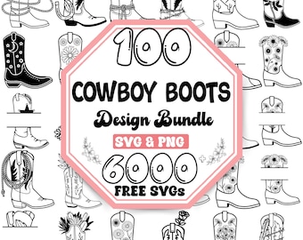 Cowboy Boots SVG-paket: Western Line Art & Floral Designs (digital nedladdning)