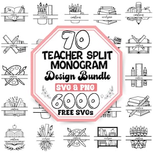 Pacote de SVGs com Monograma Dividido para Professores | SVG com Nome Dividido em Formato de Lápis | SVG "Vida de Professor" | SVG com Nome Dividido em Formato de Monograma | SVG com Monograma Escolar | SVG com Giz de Cera para Professores