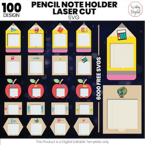 Pencil Note Holder Laser Cut Svg Bundle |School Desk Decor Svg |Teacher Appreciation |Gift For Teacher |Notes Organizer |Personalized Gift