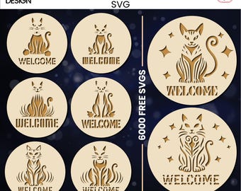 Halloween Cat Door Hanger SVG Bundle | Laser Cut Welcome Sign (Digital Download)