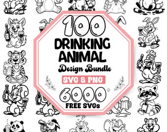 SVG-Bundle mit trinkenden Tieren | Lustige Bauernhoftiere (SVG) | Strichzeichnung eines trinkenden Tieres (SVG) | Lustige Hochlandkuh (SVG) | Bauernhoftiere (SVG) | Tierumriss (SVG)
