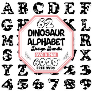 Pacote de alfabeto de dinossauro SVG | Fonte com padrão de dinossauro | Letras do alfabeto de animais SVG | Letra de dinossauro infantil SVG | Fonte fofa SVG | Letra com tema de dinossauro