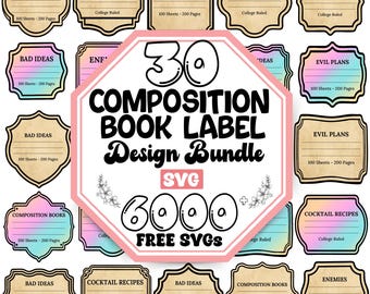 Composition Book Label SVG Bundle | School Notebook Labels (Digital Download)