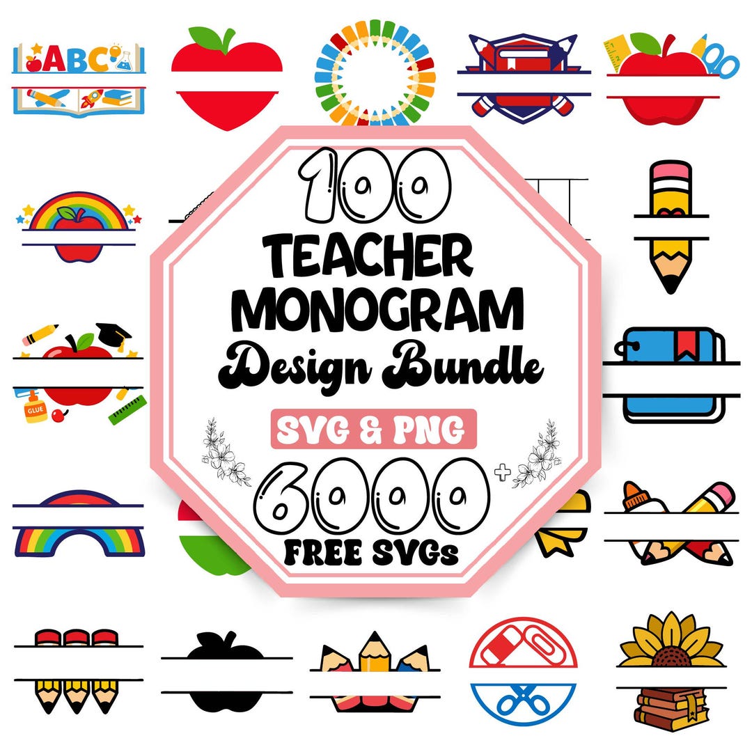 Teacher Monogram SVG Bundle |school Monograms Svg |split Monogram Svg ...