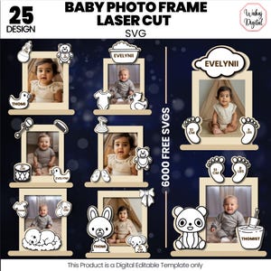 Pacote de molduras para fotos de bebê cortadas a laser Svg | Moldura para estatísticas de recém-nascido Svg | Moldura para fotos de memorial de bebê Svg | Moldura para fotos de anúncio | Gráfico de recém-nascido Svg