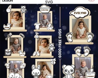 Laser Cut Baby Photo Frame SVG Bundle | Newborn Stats, Memorial (Digital Download)