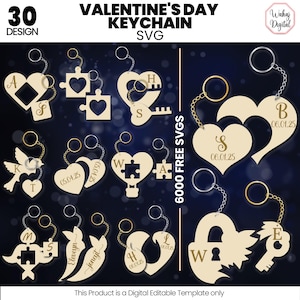 30 Valentine Keychain Laser Cut File Scg Bundle |Valentines Day Svg |Couple Keychains Svg |Wooden Keychain Svg |Love Keychain Svg Laser Cut