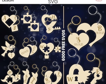 Valentine Keychain Laser Cut File SVG Bundle: Couple Keychains, Wooden Keychains (Digital Download)