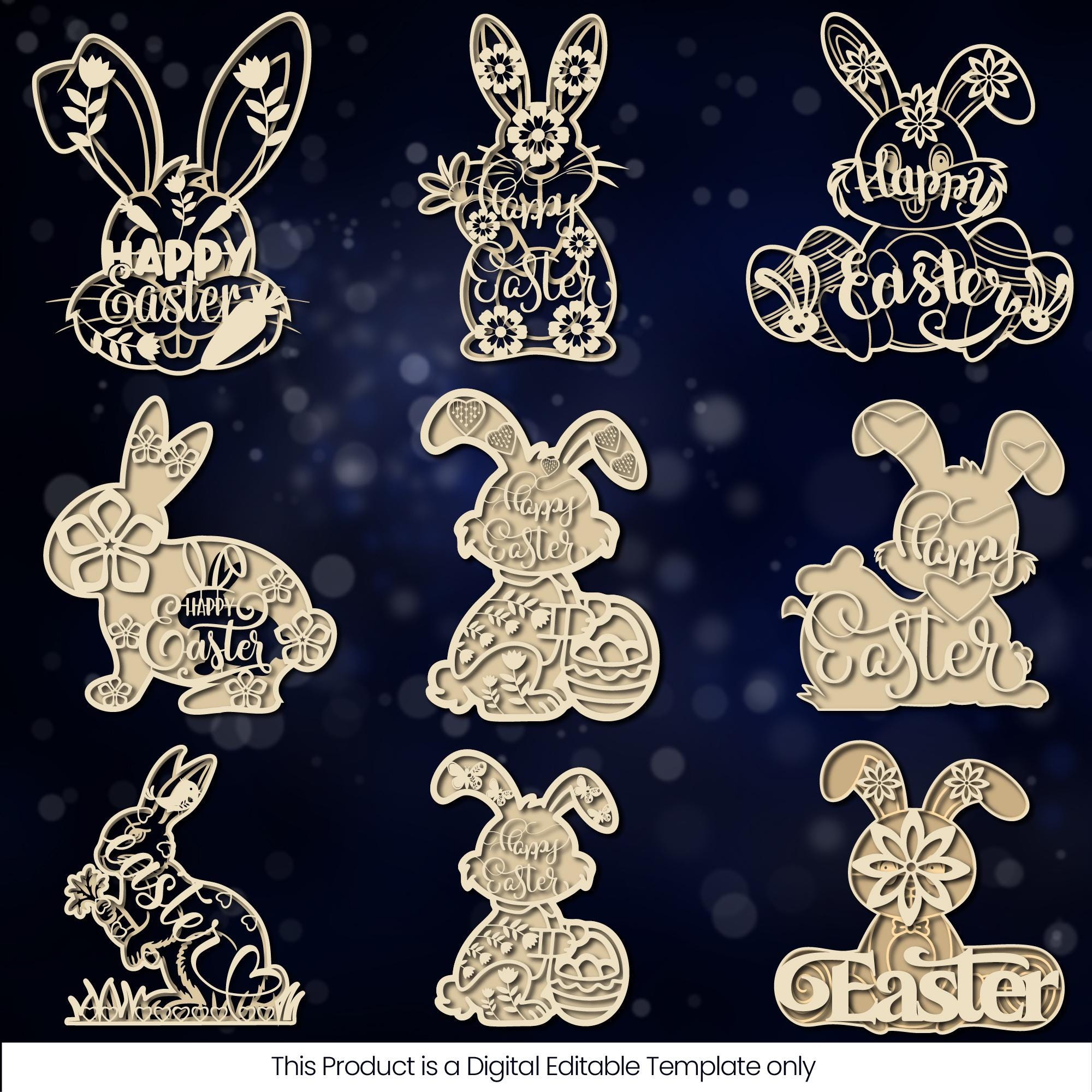 50 Easter Bunny Laser Cut SVG Bundle: Floral Rabbit Designs (digital ...