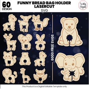 Funny Bread Bag Holder Laser Cut Svg Bundle |Bag Clips Svg |Food Bag Holder Svg |Snack Bag Holder Svg |Fresh Bread Svg |Kitchen Bag Clip Svg