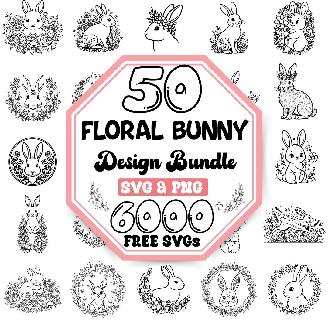 Floral Bunny Svg Bundle |bunny Svg Png |cute Spring Rabbit Svg |bunny ...