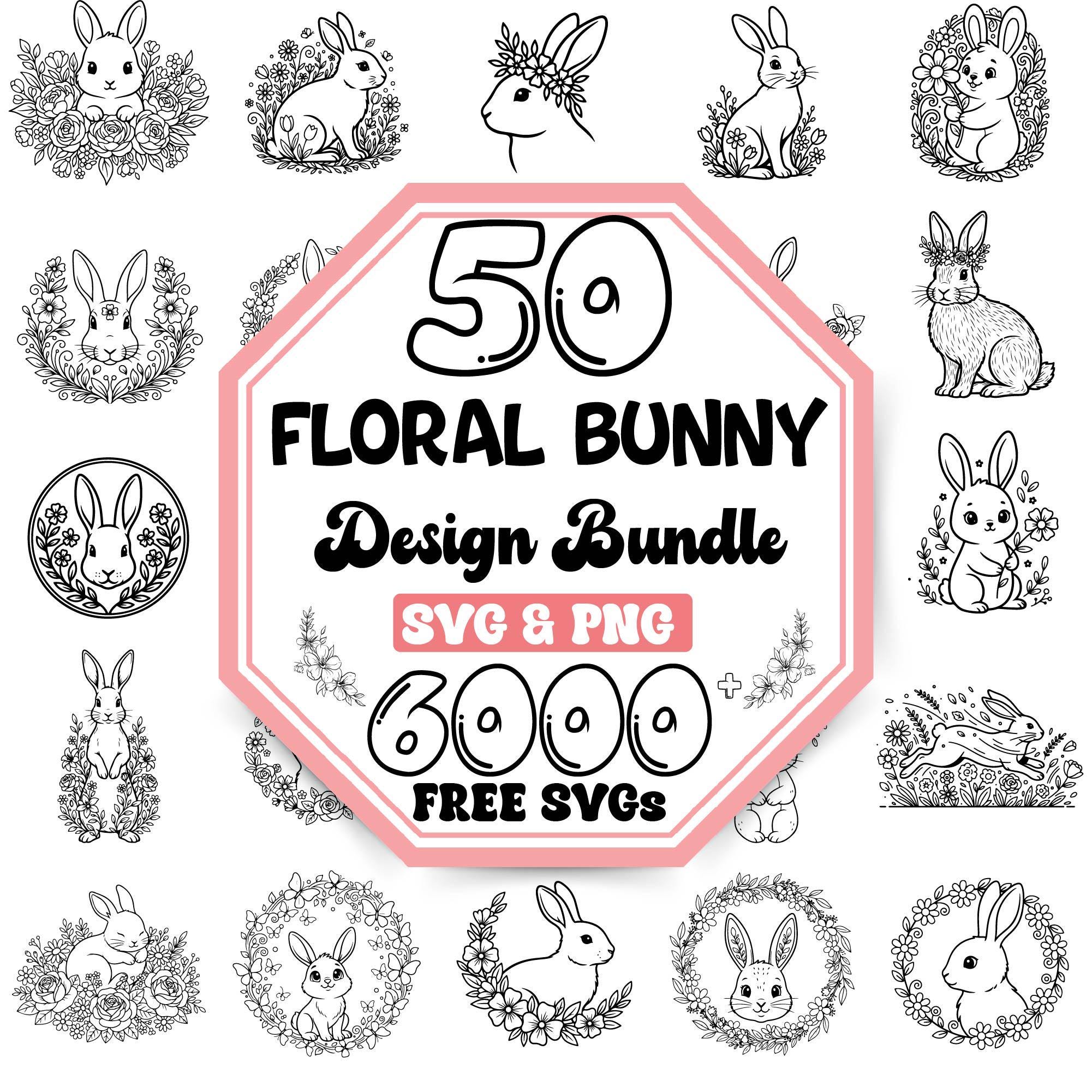 Floral Bunny Svg Bundle |bunny Svg Png |cute Spring Rabbit Svg |bunny ...