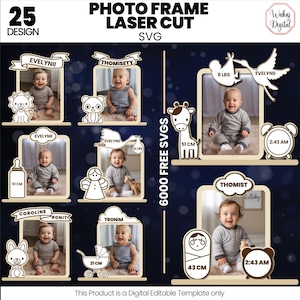 Photo Frame Laser Cut Svg Bundle |Wooden Photo Frame |Baby Memory Frame Svg |Announcement Photo Frame |Home Decor Svg |Birth Details Frame
