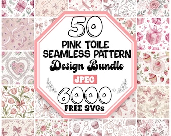 Pink Toile Seamless Pattern Bundle |Printable Digital Paper |Coquette Background Digital Pattern |Scrapbook Digital Paper |Crafting Patterns