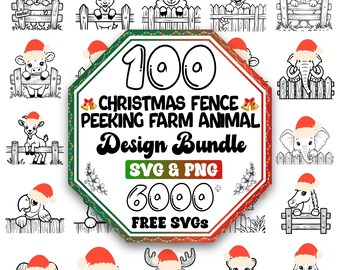 Kerst boerderijdieren gluren hek SVG-bundel | Feestelijke koeschaap (digitale download)