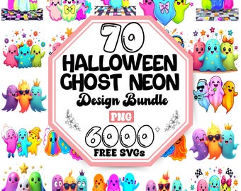 Halloween Ghost Neon PNG Bundle |Halloween Ghost Png |Halloween Season Png |Cute Neon Ghost Png |Neon Ghost Png |Funny Neon Ghost Png
