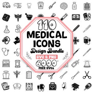 Pacchetto icone mediche SVG: infermiera, stetoscopio, ospedale (download digitale)