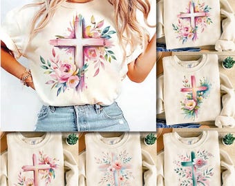 Easter Floral Cross PNG: Brushstroke Christian Design | General Design (Digital Download)