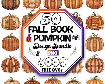 Fall Book Pumpkin PNG Bundle | Retro Halloween Designs (Digital Download)