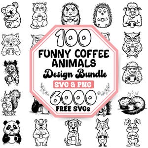 Lot de fichiers SVG d'animaux rigolos liés au café | Contours d'animaux liés au café (SVG) | SVG pour les amateurs de café | SVG de raton laveur rigolo | SVG de canard raton laveur | SVG d'animal sarcastique