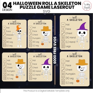 Halloween Roll A Skeleton Pusselspel Laserskuret SVG-paket | Halloweensäsongen Pusselspel Svg | Allmän design (digital nedladdning)