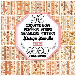 Coquette Bow Pumpkin Stripes Seamless Pattern Bundle |Printable Digital Paper |Fall Season Pattern |Thanksgiving Pattern |Digital Crafting