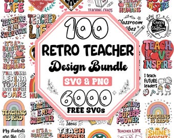 Retro Teacher SVG Design Bundle | Teacher Life Quotes (Digital Download)