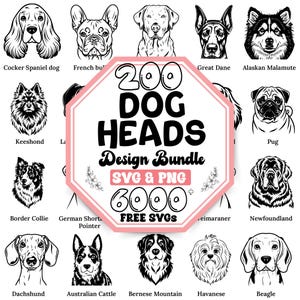 200 Dog Breeds SVG Bundle: Peeking Dog Heads Clipart (Instant Download)