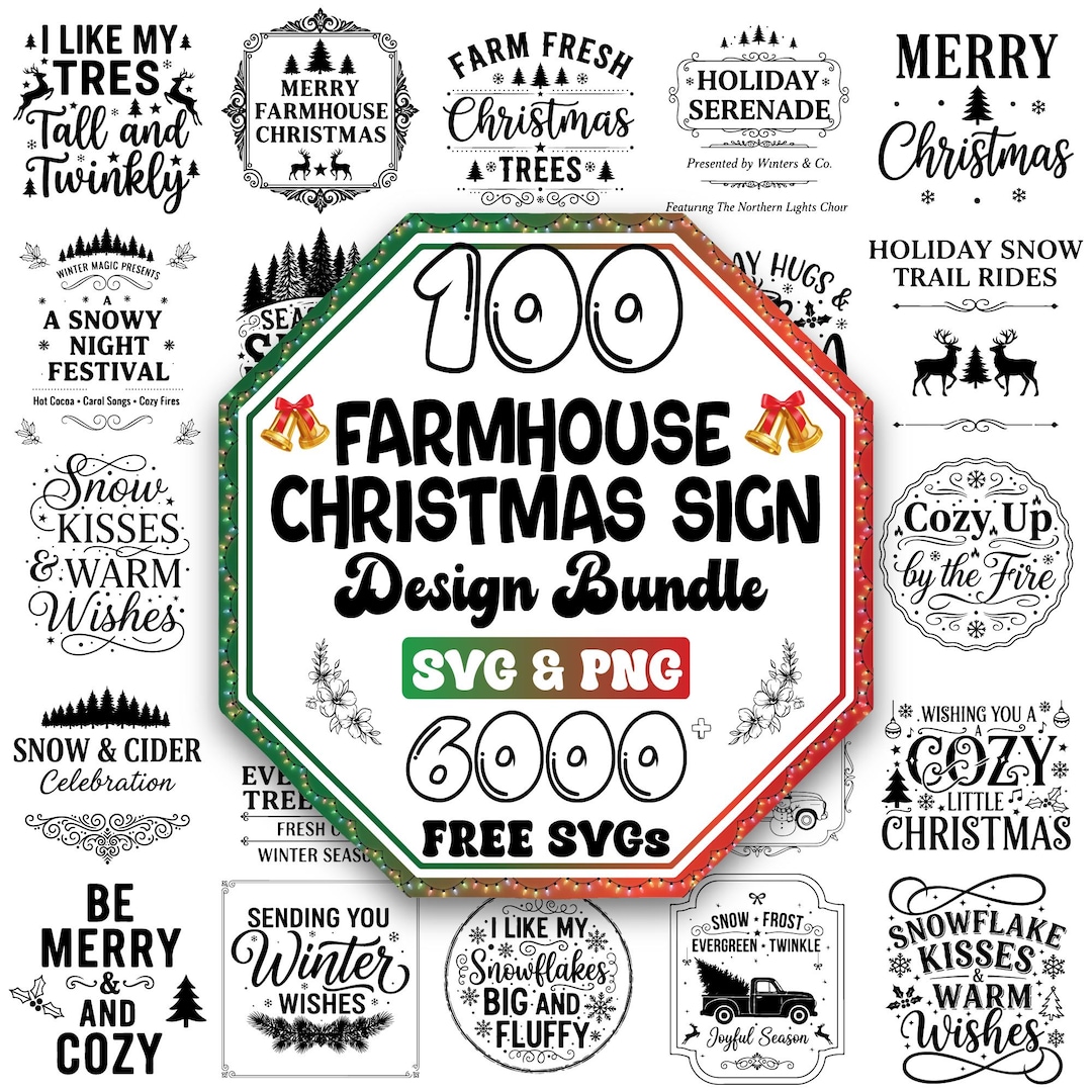 Farmhouse Christmas Sign SVG Bundle | Vintage Quotes, Monograms ...