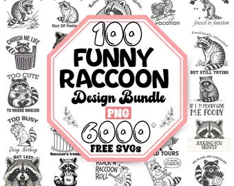Funny Raccoon PNG Bundle: Quirky Animal Sayings (Digital Download)