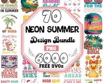 Neon Summer PNG Bundle: Beach Vibes Graphics (Digital Download)