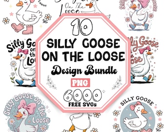 Funny Goose Png Bundle |Funny Animal Png |Funny Animal Goose Designs Png |Sarcastic Goose Png |Playful Floral Cartoon Png (Digital Download)