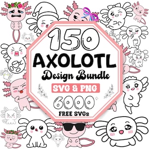 Paquete SVG de axolotl / Axolotl de dibujos animados / Axolotl floral Svg / Arte lineal de axolotl / Axolotl lindo Svg / Axolotl lindo Png / Axolotl divertido Svg