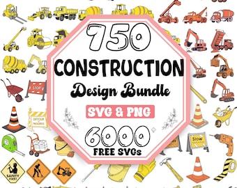 Paquete de archivos SVG de vehículos de construcción: Excavadora, camión, retroexcavadora (descarga digital)