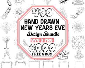 Paquete SVG de Nochevieja dibujado a mano / Diseños de fiesta con garabatos (descarga digital)