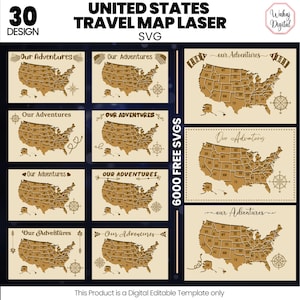 United States Travel Map Laser Cut Svg Bundle |USA Map Wall Art Svg |Blank USA Map Svg |American Map Svg |US Map Engraving |States Path Map